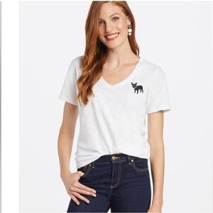 Draper James White black pug logo cotton v-neck soft classic tee shirt